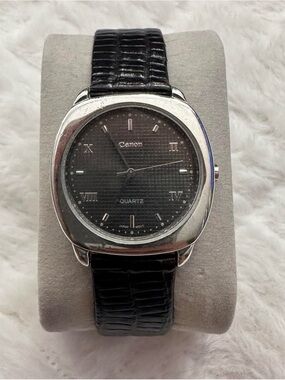 Vintage Canon Black Leather Strap Men's Quartz Watch